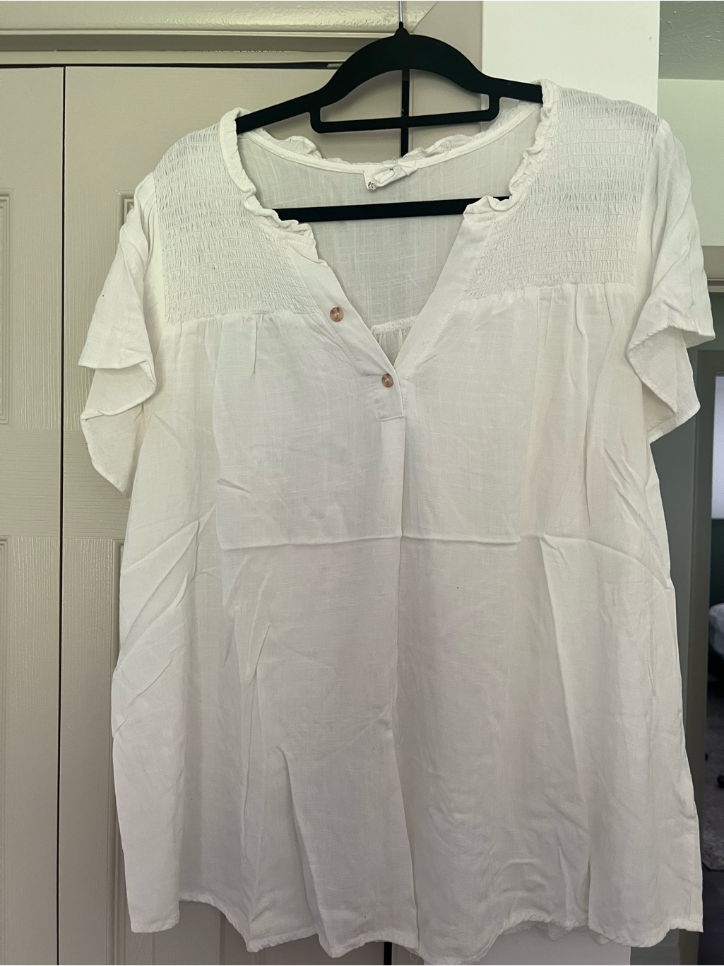 Perch White Short-Sleeve Smocked Blouse